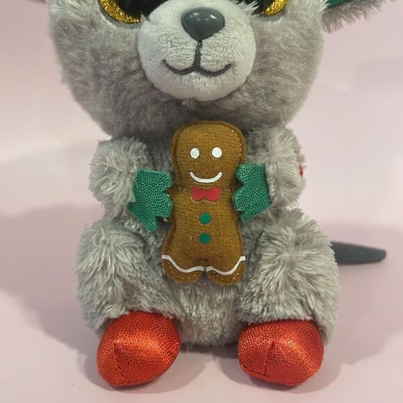 2015 Ty Beanie Boos MAC the Christmas Mouse Red/Green/Grey w Gingerbread Man EUC - Picture 6 of 8